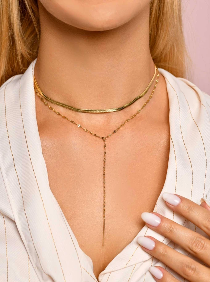 Naszyjnik podwójny, żmijka, krawatka, złoty S306479Z00