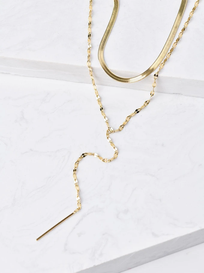 Naszyjnik podwójny, żmijka, krawatka, złoty S306479Z00