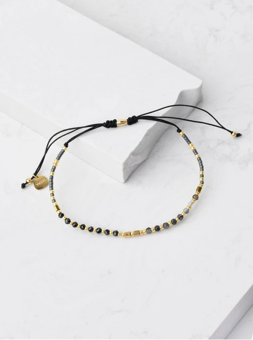 Bransoletka Czarny Kwarc, Labradoryt, sznurek, złoty S105596Z00