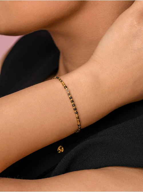 Bransoletka Czarny Kwarc, Labradoryt, sznurek, złoty S105596Z00