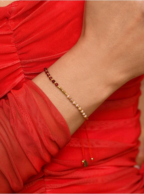 Bransoletka Granat, Rodochrozyt, sznurek, złoty S105593Z00