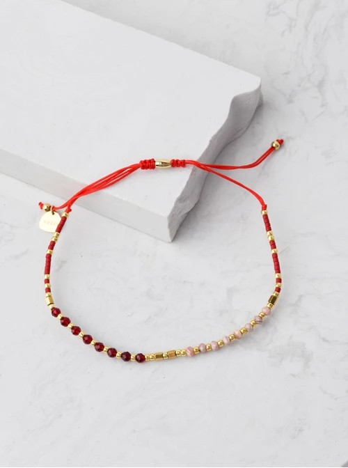 Bransoletka Granat, Rodochrozyt, sznurek, złoty S105593Z00