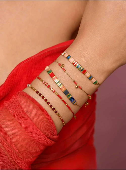 Bransoletka Granat, Rodochrozyt, sznurek, złoty S105593Z00