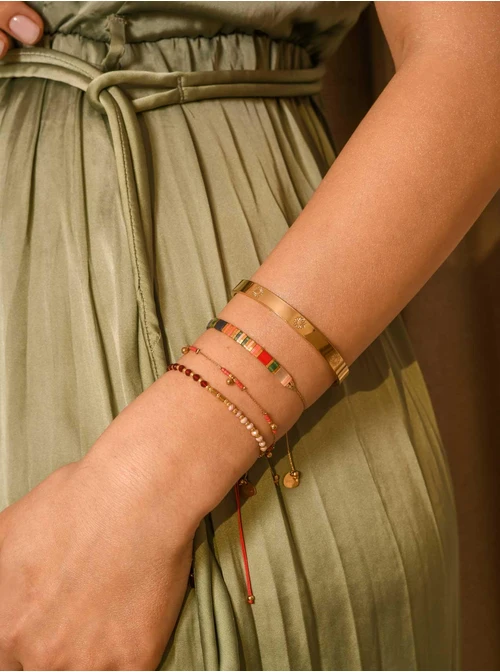 Bransoletka Granat, Rodochrozyt, sznurek, złoty S105593Z00