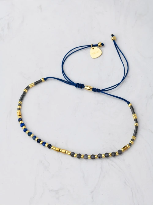 Bransoletka Lapis Lazuli, Kordieryt, sznurek, złoty S105595Z00