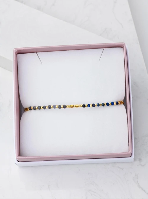 Bransoletka Lapis Lazuli, Kordieryt, sznurek, złoty S105595Z00