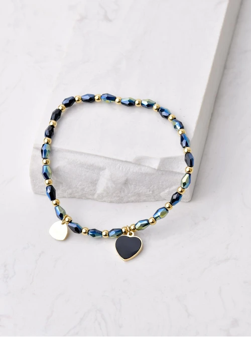 Bransoletka czarne serduszko, kryształki, złoty S105200Z01