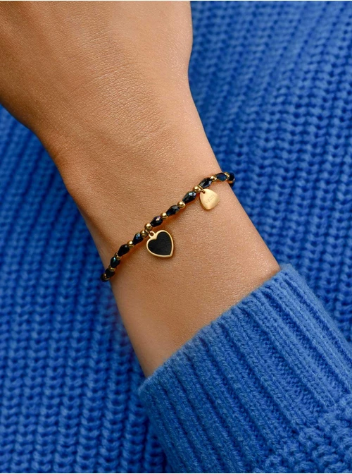 Bransoletka czarne serduszko, kryształki, złoty S105200Z01
