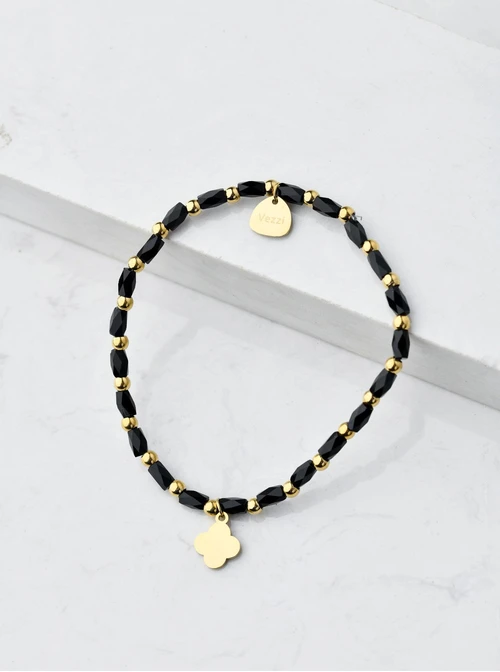 Bransoletka koniczynka, czarne kryształki, złoty S105204Z01