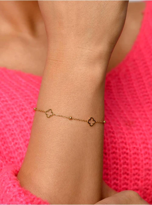 Bransoletka koniczynki, kuleczki, złoty S105058Z00