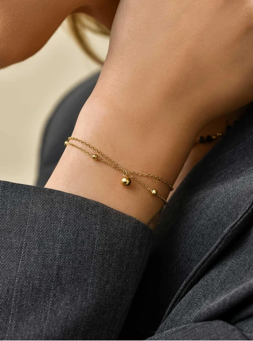 Bransoletka podwójna, kuleczki, złoty S105386Z00