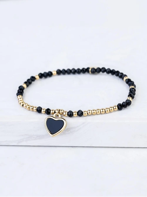 Bransoletka serce, czarne kryształki, złoty S105207Z01