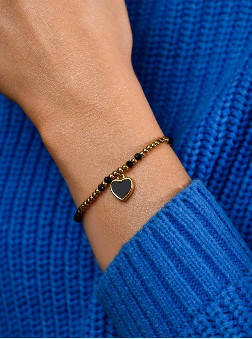 Bransoletka serce, czarne kryształki, złoty S105207Z01