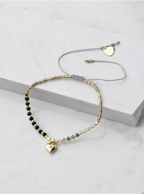 Bransoletka serduszko, sznurek, złoty S105227Z07