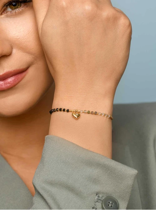 Bransoletka serduszko, sznurek, złoty S105227Z07