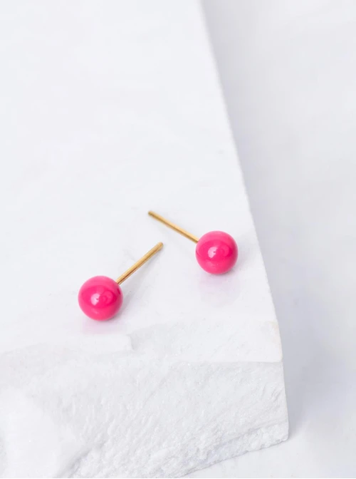 Kolczyki fuksjowe kuleczki, złoty S205394Z06