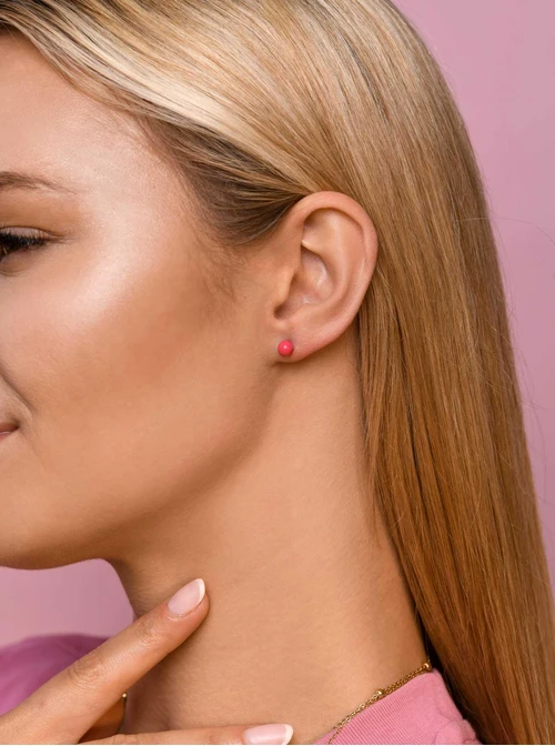 Kolczyki fuksjowe kuleczki, złoty S205394Z06