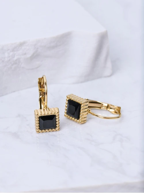Kolczyki wiszące, czarny kryształek, złoty S205380Z01
