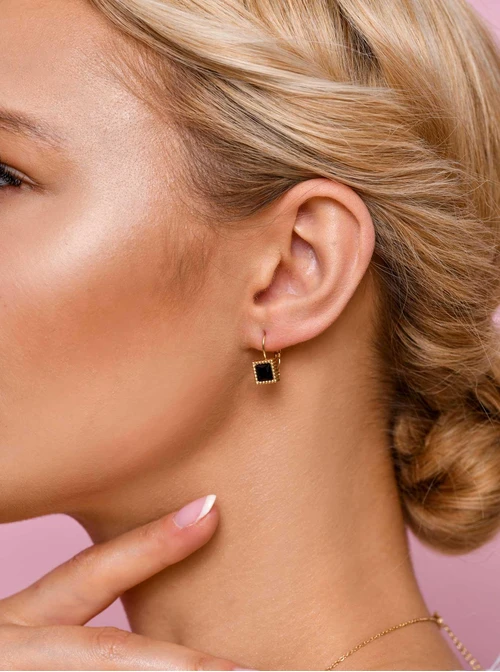 Kolczyki wiszące, czarny kryształek, złoty S205380Z01