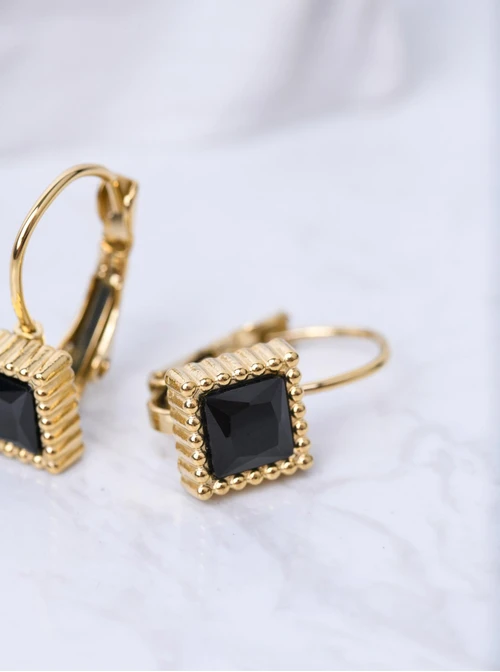 Kolczyki wiszące, czarny kryształek, złoty S205380Z01