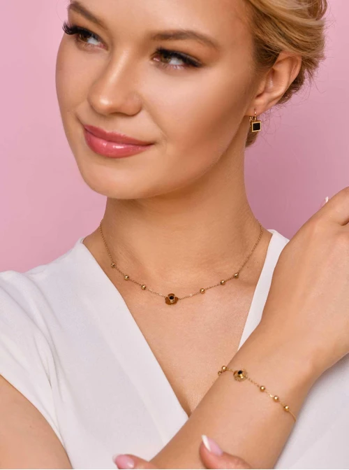 Kolczyki wiszące, czarny kryształek, złoty S205380Z01