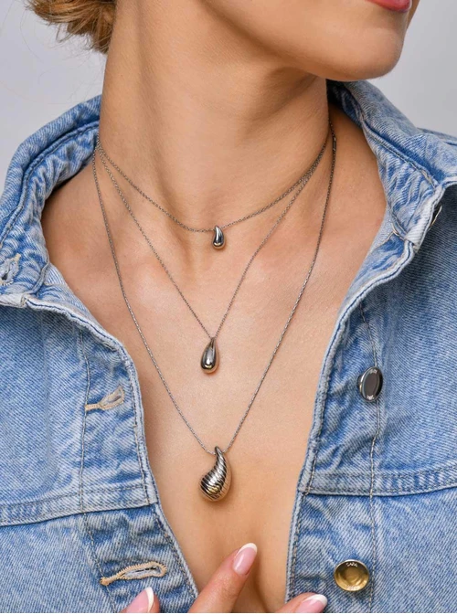 Naszyjnik dmuchana kropla, łezka, srebrny S306432S00