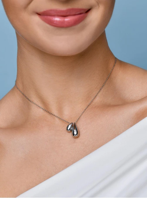 Naszyjnik dmuchane krople, łezki, srebrny S306431S00