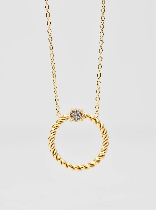 Naszyjnik plecione kółeczko z kryształkiem, złoty S305377Z00