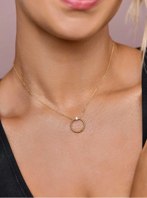 Naszyjnik plecione kółeczko z kryształkiem, złoty S305377Z00