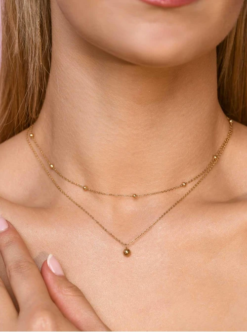 Naszyjnik podwójny, kuleczki, złoty S305385Z00