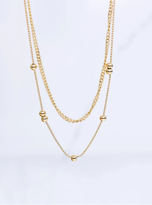 Naszyjnik podwójny, kuleczki, złoty S305404Z00