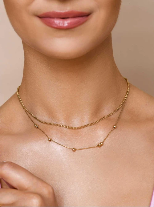 Naszyjnik podwójny, kuleczki, złoty S305404Z00