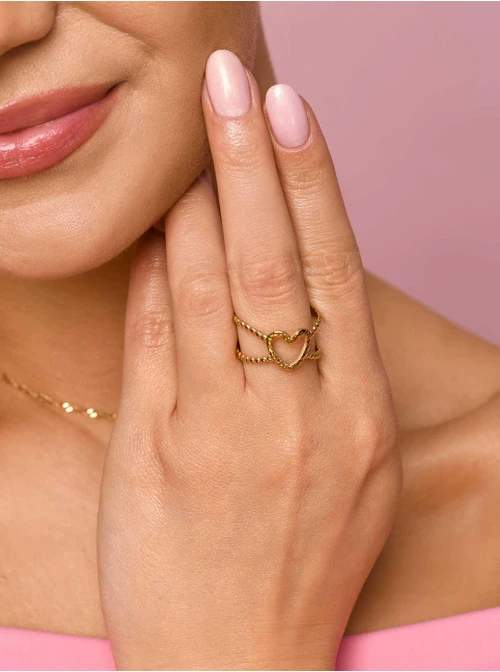 Pierścionek regulowany serduszko, złoty S405657Z00-0