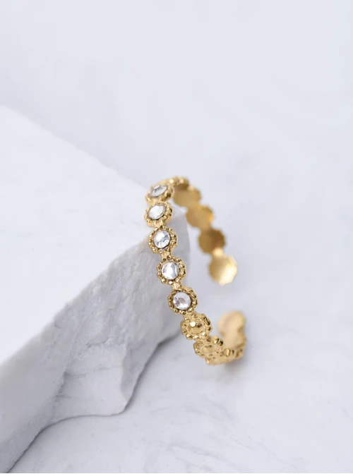 Pierścionek regulowany z kryształkami, złoty S405679Z00-0