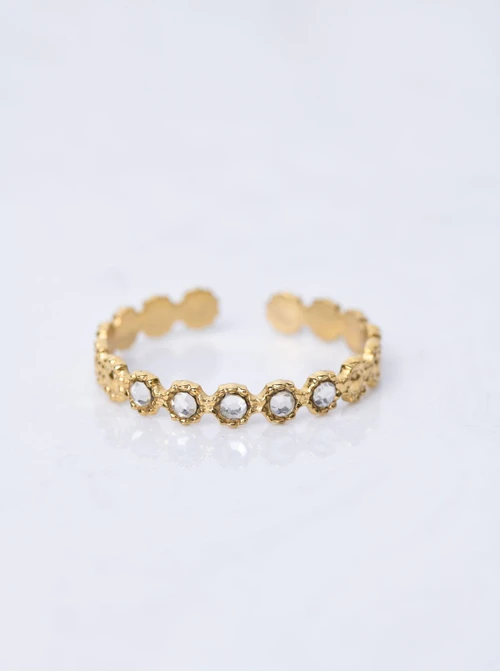 Pierścionek regulowany z kryształkami, złoty S405679Z00-0