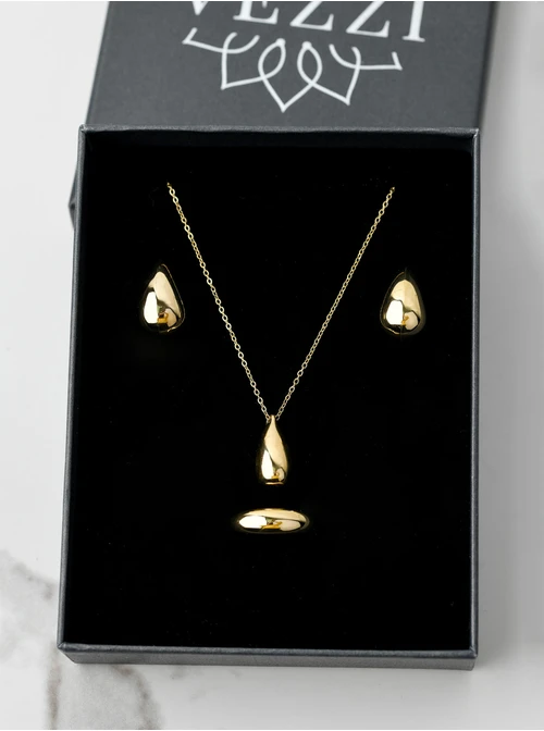 [Zestaw] Naszyjnik dmuchana kropla, łezka, złoty S305009Z00