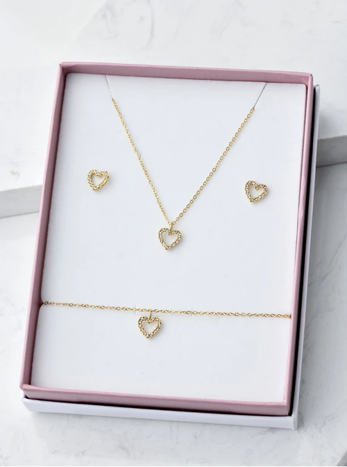 [Zestaw] Naszyjnik serduszko, kryształki, złoty S303482Z00
