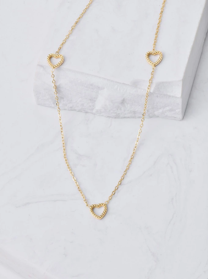 Naszyjnik malutkie serduszka fakturowane, złoty S305931Z00