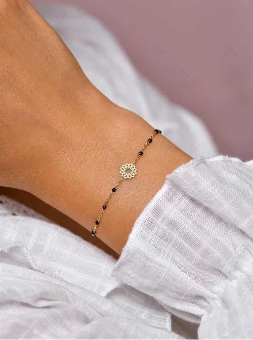 Bransoletka Rozeta Vezzi, czarne kuleczki, złoty S106784Z01