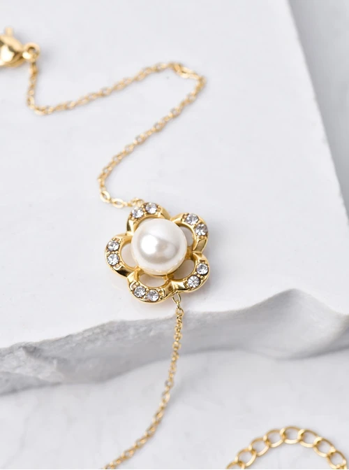 Bransoletka kwiaty z perełką, złoty S106080Z00