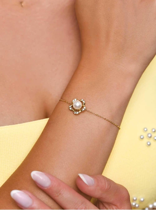 Bransoletka kwiaty z perełką, złoty S106080Z00