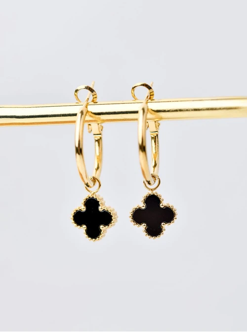 Kolczyki czarne koniczynki, złoty S206913Z01