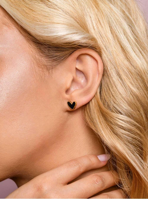 Kolczyki czarne serduszka, złoty S206047Z00