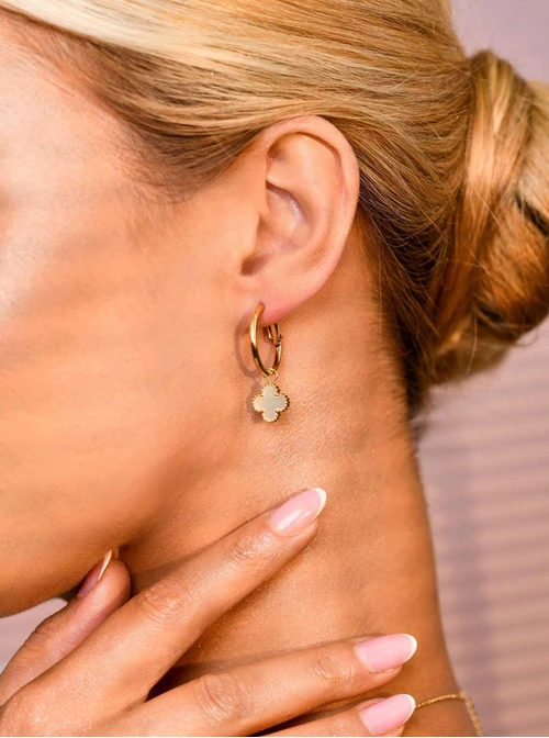 Kolczyki koniczynki, masa perłowa, złoty S206913Z02