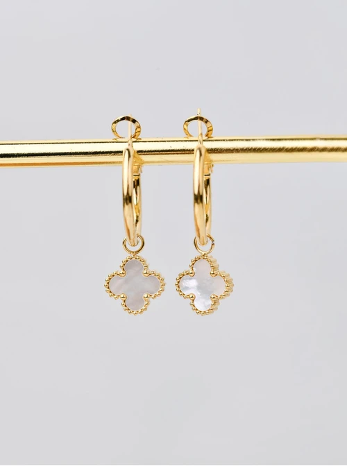 Kolczyki koniczynki, masa perłowa, złoty S206913Z02