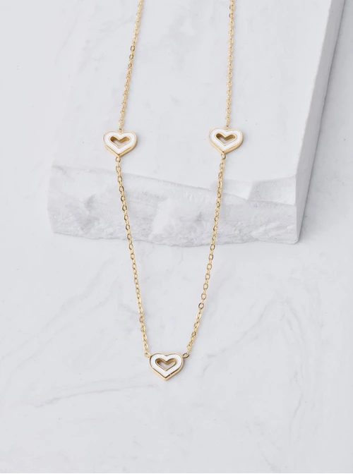 Naszyjnik białe serduszka, złoty S306048Z00
