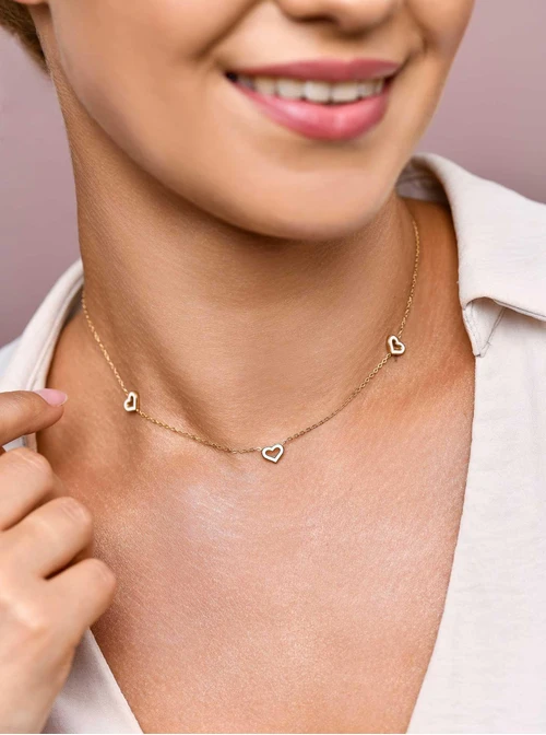 Naszyjnik białe serduszka, złoty S306048Z00