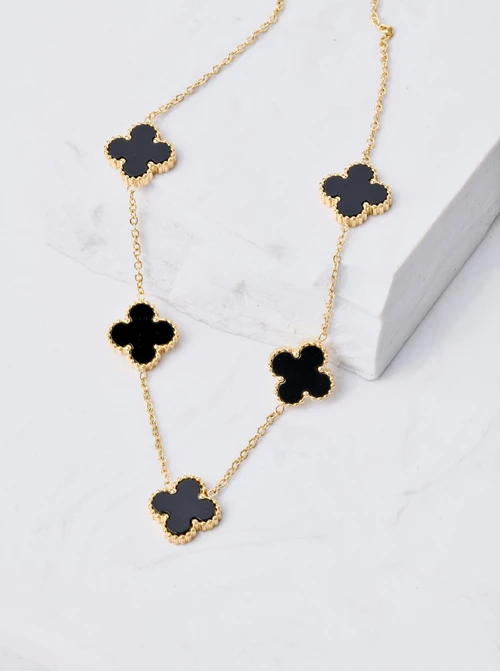 Naszyjnik czarne koniczynki, złoty S306911Z01