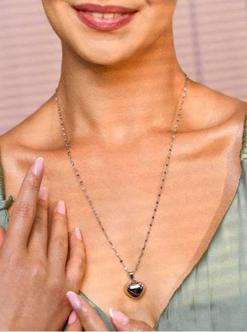 Naszyjnik długi, dmuchane serce, srebrny S306542S00