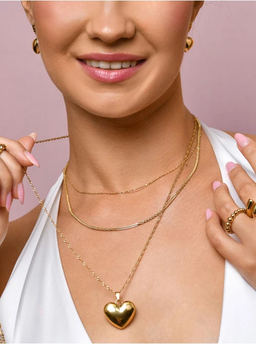 Naszyjnik długi, dmuchane serce, złoty S306545Z00